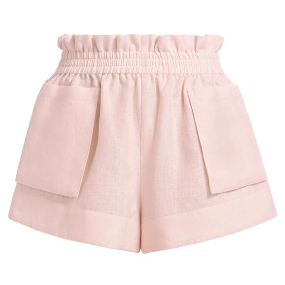 NWT Hevron Mira Linen Shorts Rose Quartz Pink High-Waist Pocket 100% Linen Sz M - Picture 2 of 16